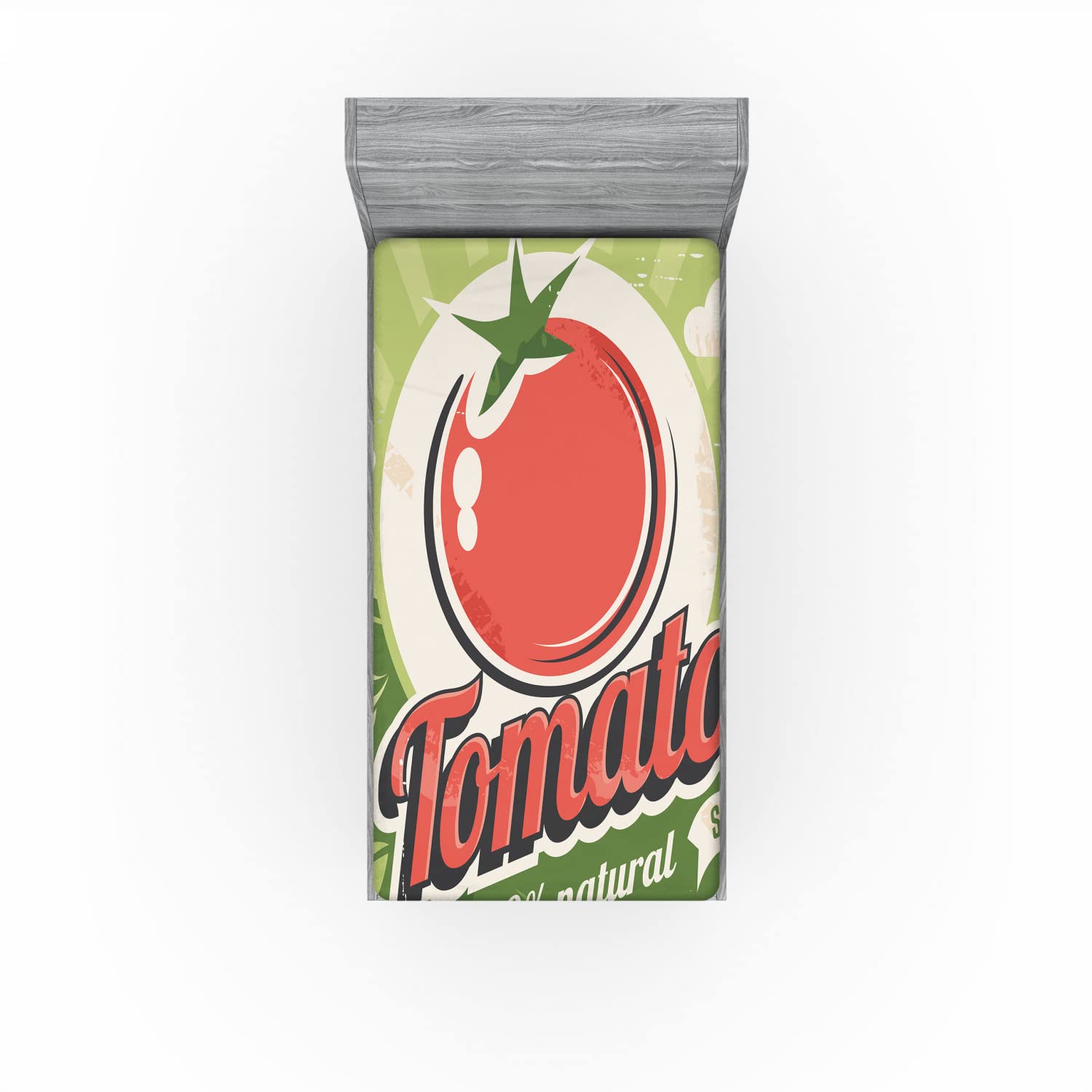 Ambesonne Antique 2 Pack Fitted Sheet, Vintage Tomato Poster, Bed Cover All-Round Elastic Deep Pockets 2 Pieces, Package Contains 2 Twin XL Size Fitted Sheets, Green Cream