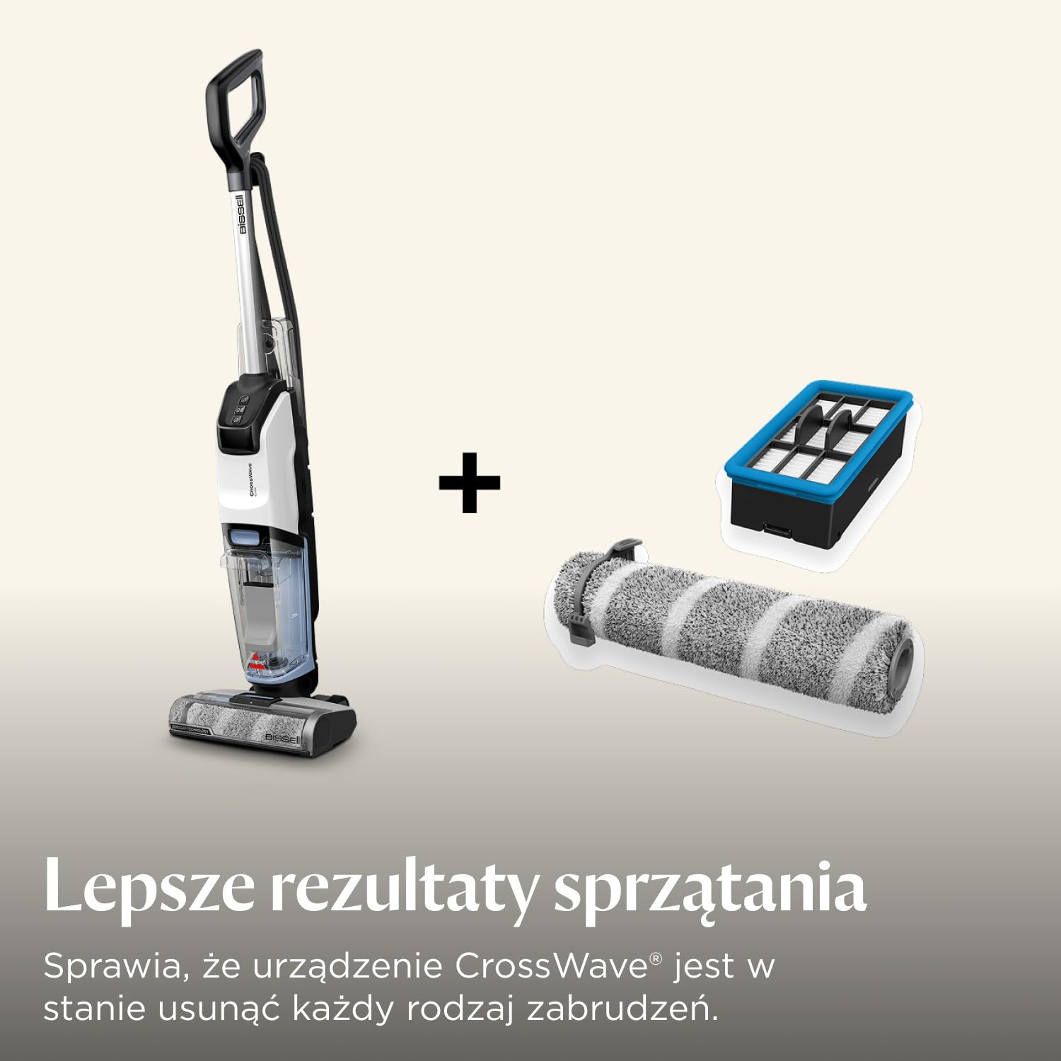BISSELL CrossWave Edge Zestaw akcesoriów, wałek do wielu powierzchni ZeroGap i filtr, oryginalne części do odkurzacz piorący, utrzymują wysoką wydajność na podłogach twardych i dywanach, 4202M