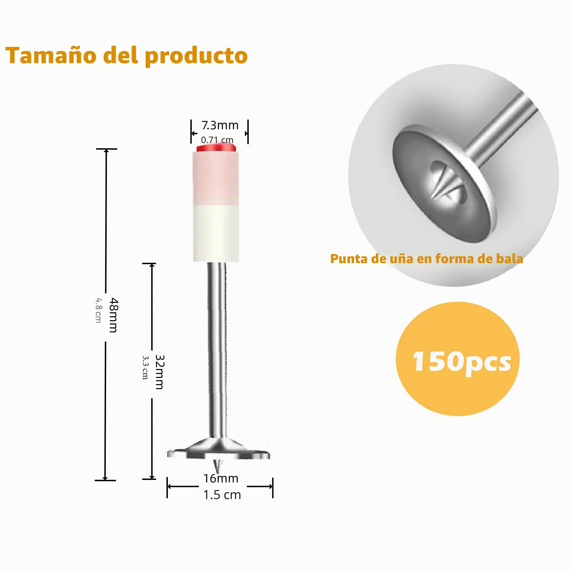 150 clavos redondos manuales para pistola de hormigón de 7,3 mm de diámetro y 32 mm de largo, kit de herramientas de fijación de pared de acero multiusos (32 mm, rojo)
