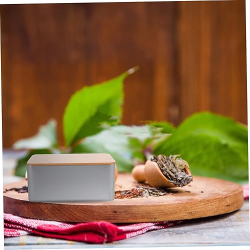 Miniatura 8 de UPKOCH Lata de té cuadrada con tapa de bambú sellada, recipientes de alimentos, tapas para bolsa de té, cesta de almacenamiento de latas de metal