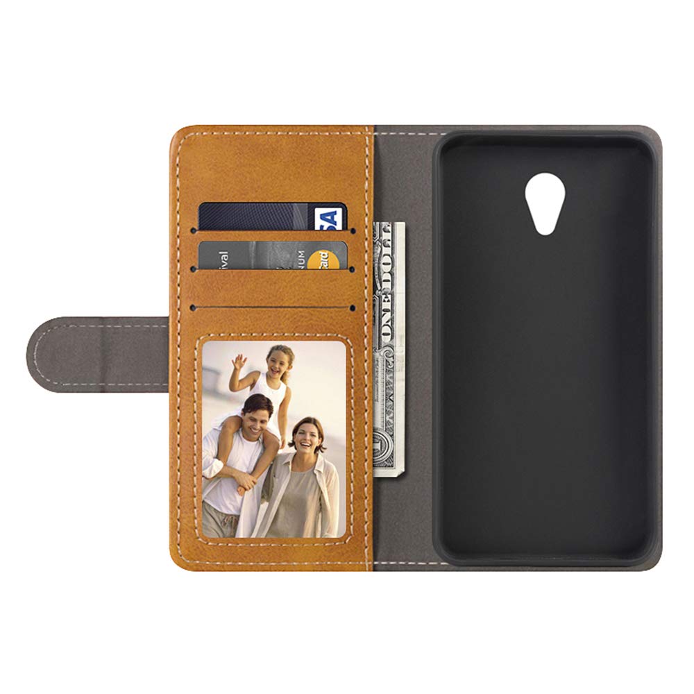 Custodia Portafoglio in Pelle PU con Finitura Scamosciata Compatibile con Emporia ME.6, Flip Cover Magnetica con Tasche per Carte (Marrone chiaro