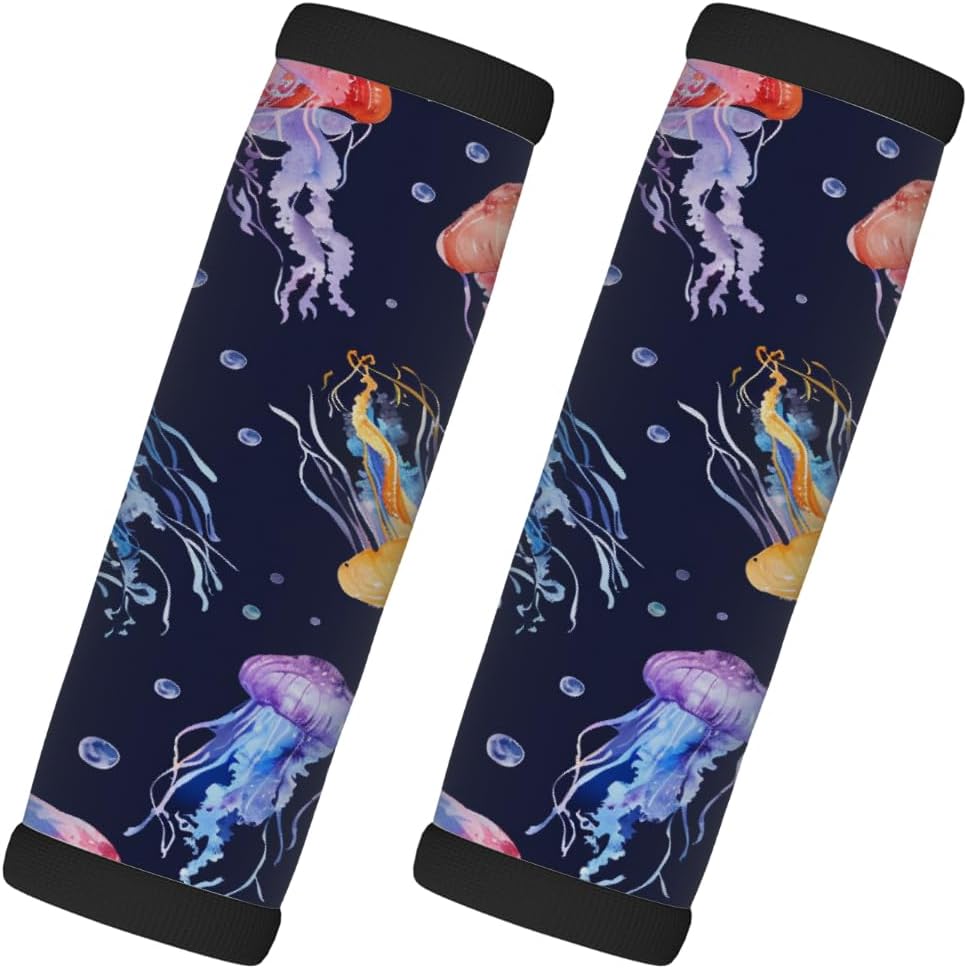 2 Pack Luggage Handle Wraps for Suitcase Colorful Jellyfish