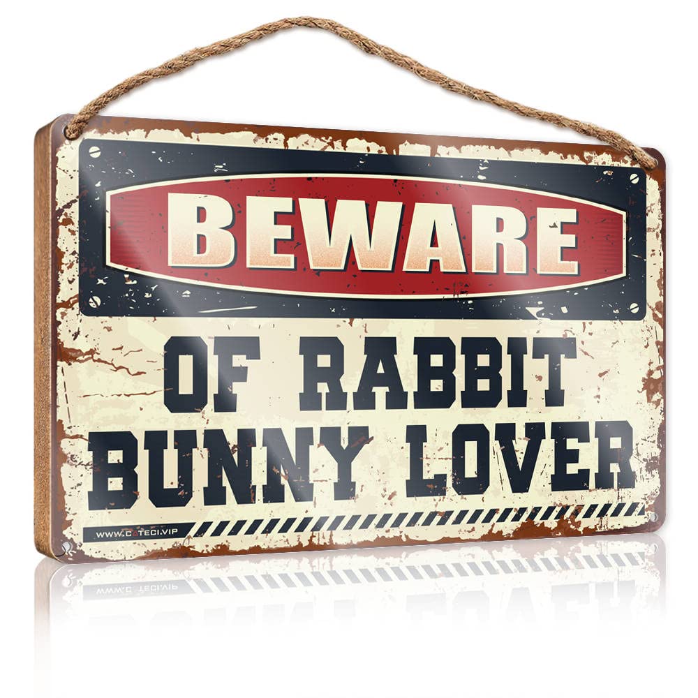 Yyhleh One Color Funny Door Signs For Office Beware Of Rabbit Bunny Lover Wooden Sign(20X30cm)