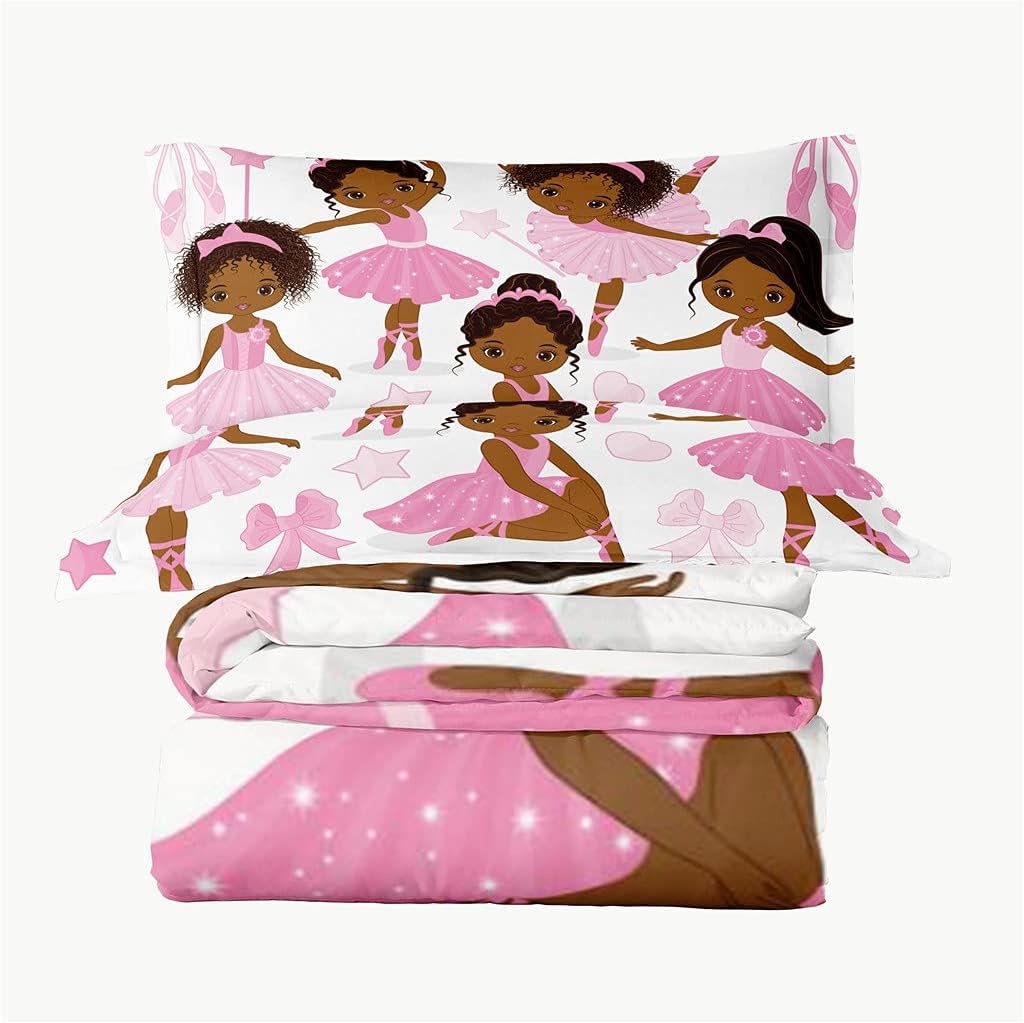 Twin Bedding Sets for Girls, African American Magic Comforter Set with Ballet Dancer, Pink Bed Set for Toddler Kids Teens, Little Girls Bedroom Decor - Image 8
