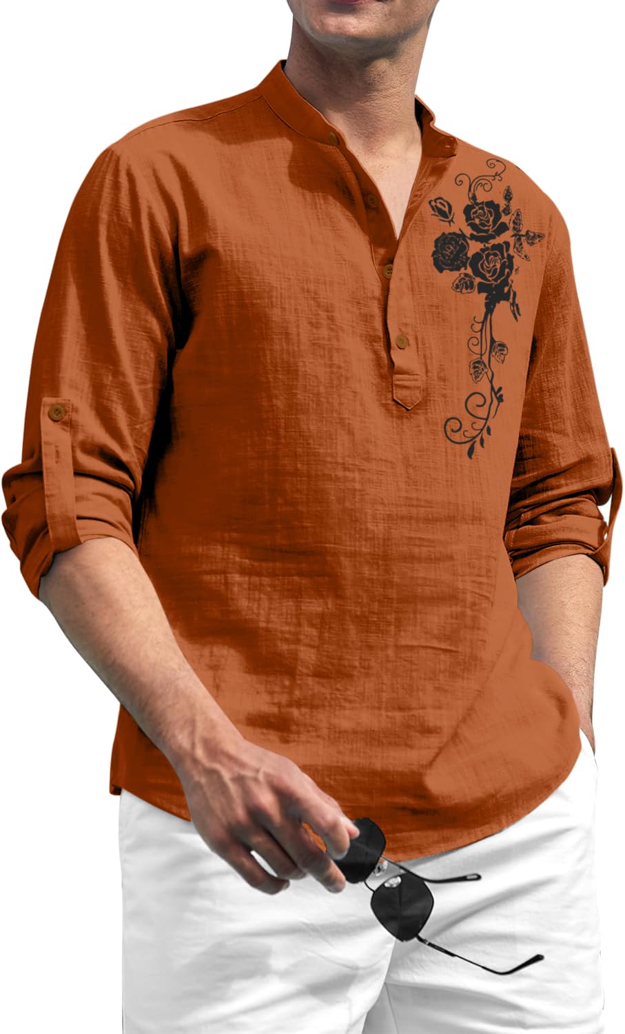 zombom Men's Cotton Polyester Blend Mandarin Collar Self One Design Printed Full Sleeve Casual Short Kurta Shirt-picture-14