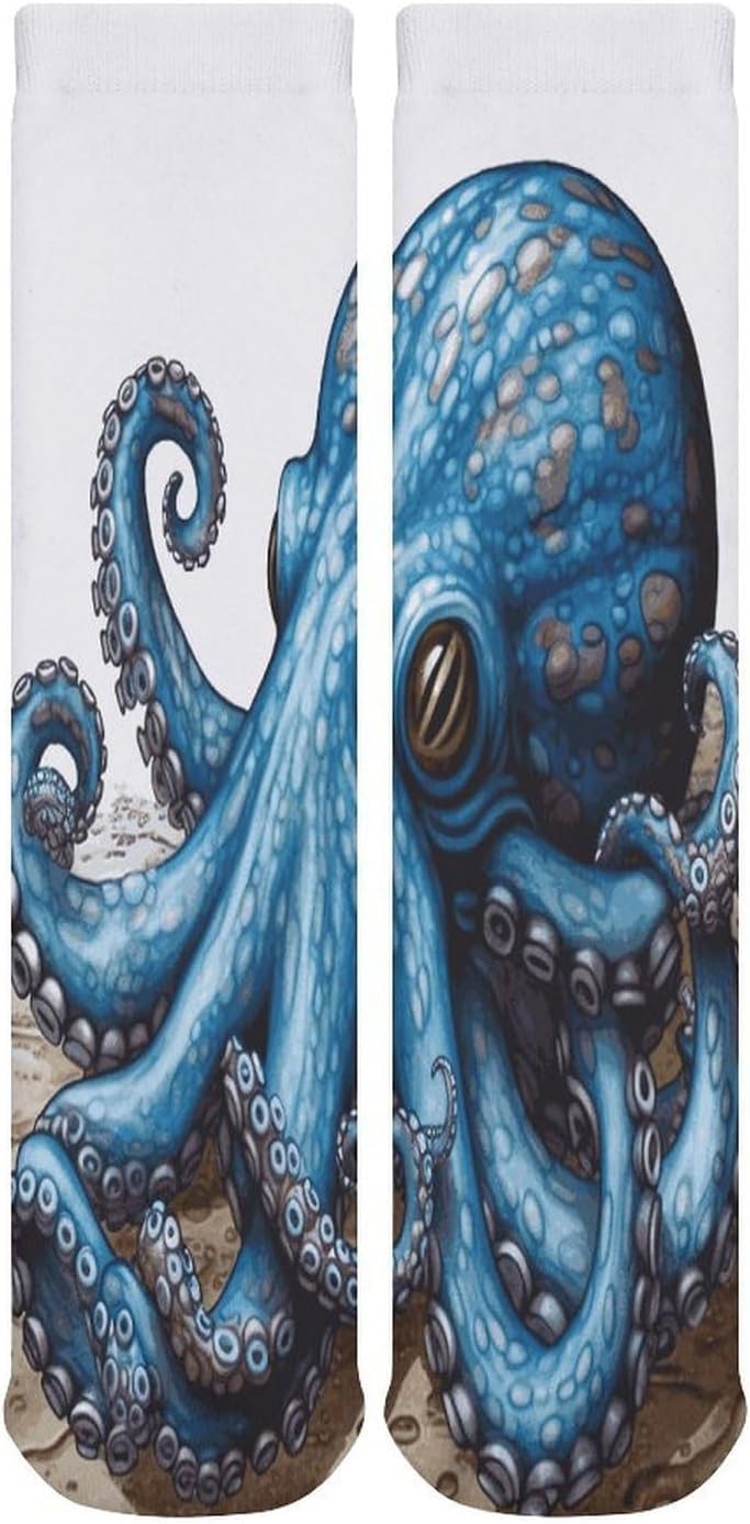 Blue Octopus Crew Socks Soft Thermal Socks | Socks for Men Women-Casual Wicking,High Stocking for Sports Running-Long Thin Tube Sports Breathable