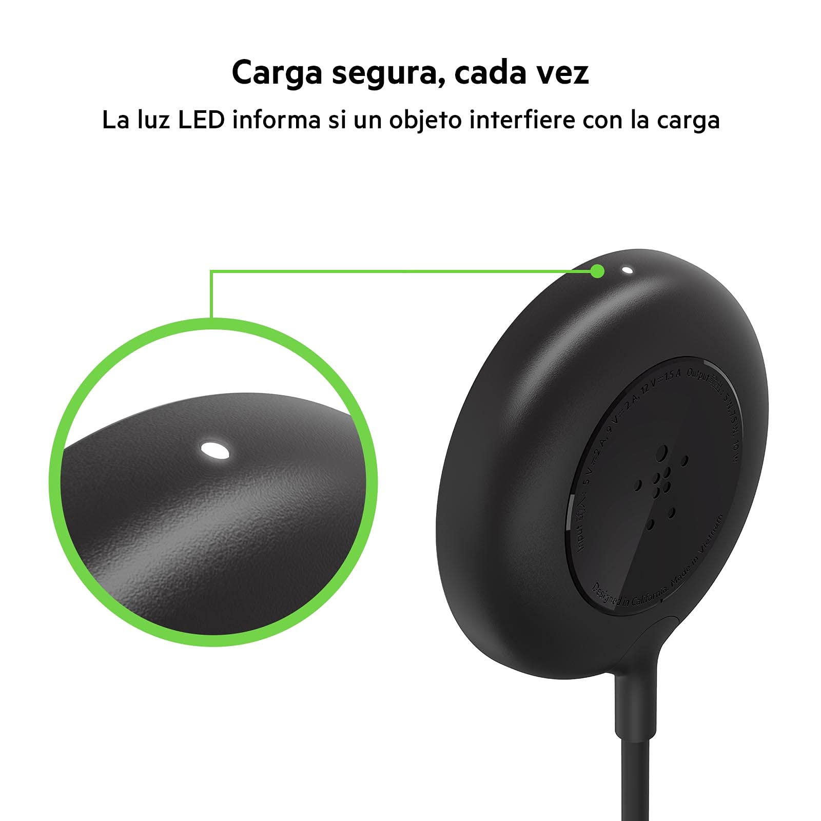 Belkin Cargador Magsafe, Cargador Inalámbrico (Con Cable Extralargo de 2 m para la Serie iPhone 14, iPhone 13 y Otros Dispositivos Compatibles con MagSafe, Adaptador de CA No Incluido), Negro