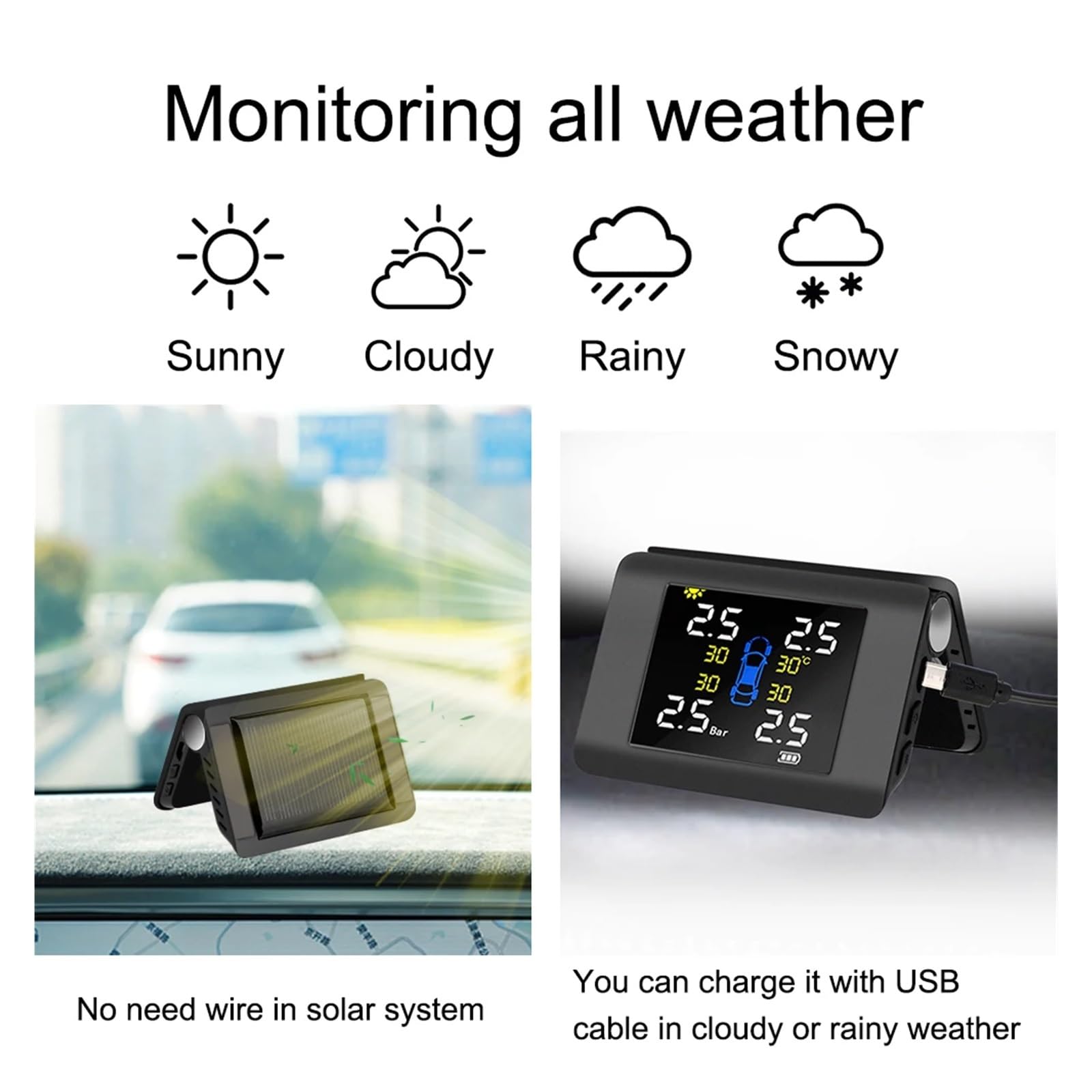 Składany Monitor Solar TPMS System Monitorowania Ciśnienia W Oponach Samochodowych Narzędzia Diagnostyczne Opon Tester Czujników Akcesoria Samochodowe Precyzyjne Wykrywanie(External Sensors)