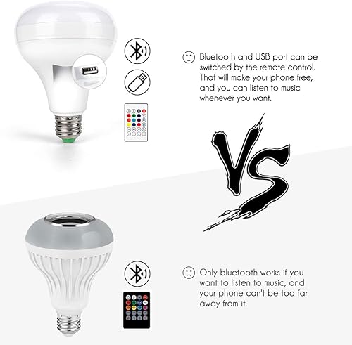 Miniatura 5 de eecoo Bombilla LED inteligente, altavoz Bluetooth con regulable, RGB multicolor, audio y música, funciones estéreo, control remoto para niños,