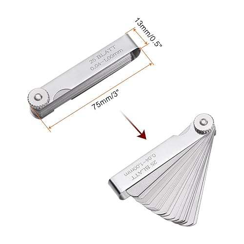 Miniatura 3 de HARFINGTON Medidor métrico de 25 cuchillas 65Mn de aleación de acero de aleación de resorte, calibre de espesor, calibrador de llenado para medir el