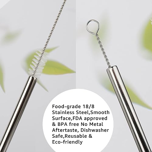 Miniatura 4 de Tronco Juego de 6 pajitas de metal reutilizables de acero inoxidable con puntas flexibles de silicona, pajitas de metal para vaso de Tronco 3