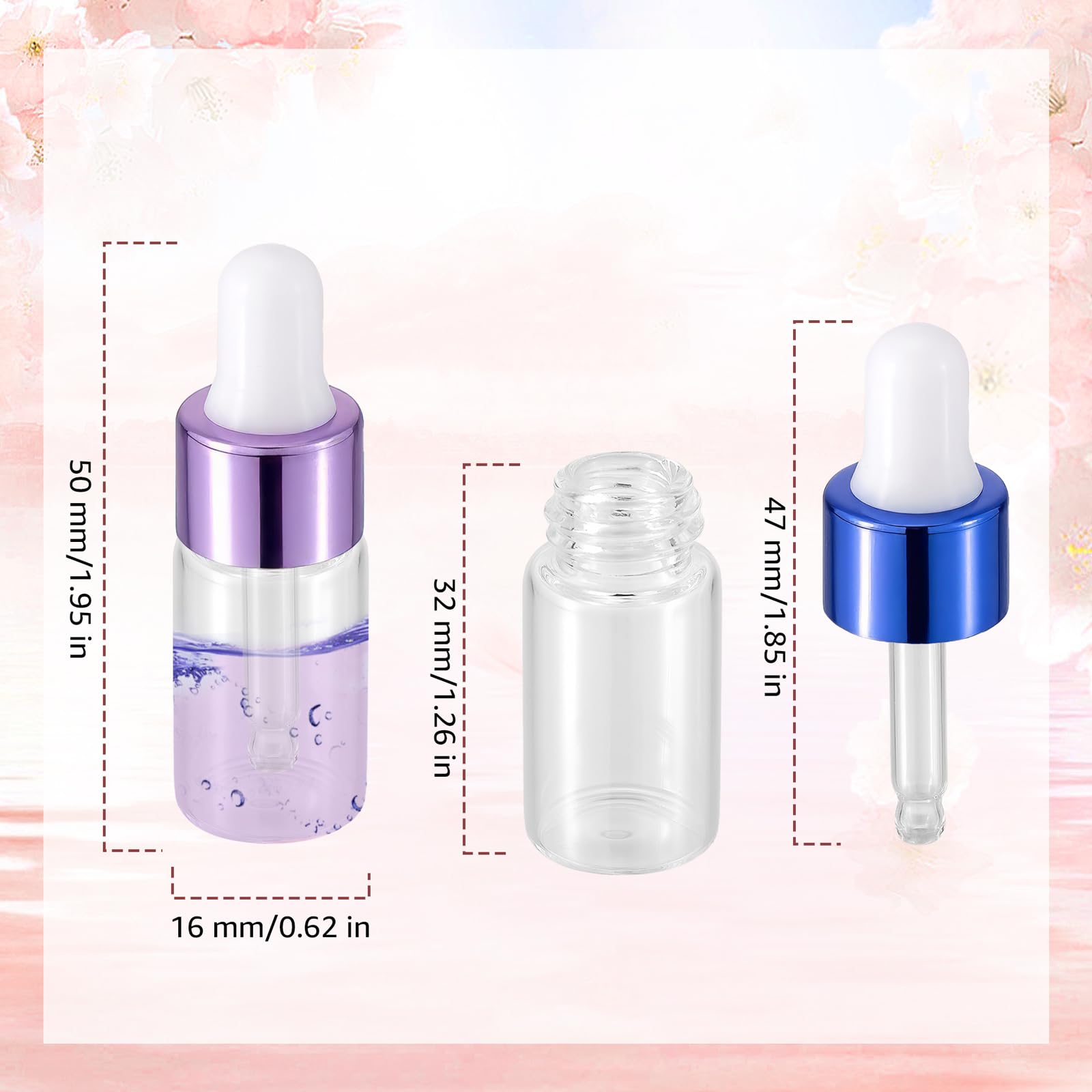 10x Nachfüllbare Glasflaschen Mit Roll-On – 10 Ml, In Blau-Violett & Gelb-Rosa, Für ätherische Öle