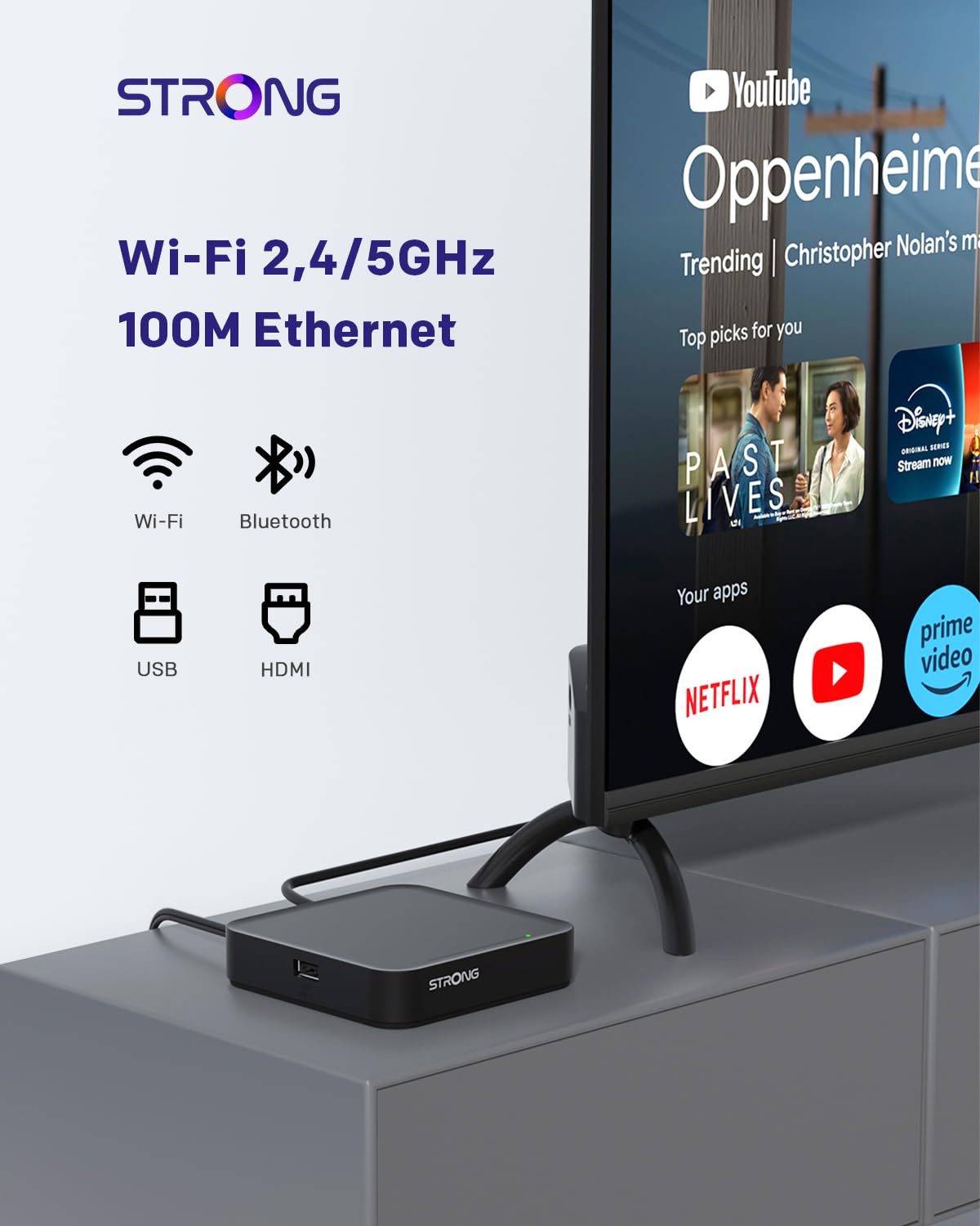 STRONG Leap-S3 Streaming Box Google TV 4K UHD avec Port Ethernet, 2GB RAM + 16GB Stockage, Chromecast Intégré, WiFi, Assistant Google Vocal, HDR10+, Dolby Audio & Dolby Vision