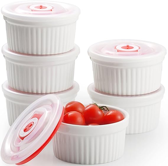 Amazon.com: Dafuceramic Ramekins with Lids 4 oz White Creme Brulee ...