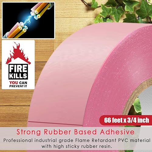 Miniatura 3 de Cinta eléctrica rosa, 66 pies x 34 pulgadas, impermeable, fuerte adhesivo, cinta eléctrica adhesiva de goma de vinilo a no más de 600 V y 176