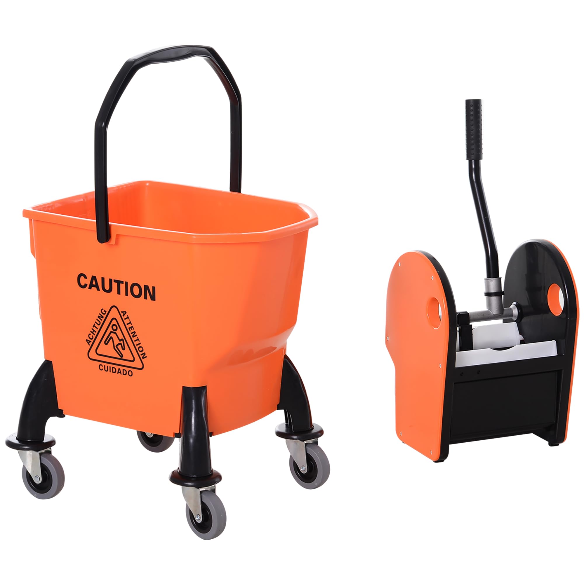 HOMCOM Professioneller Reinigungswagen 26L Abnehmbare Wringer mit Rädern 44×36×90cm Orange