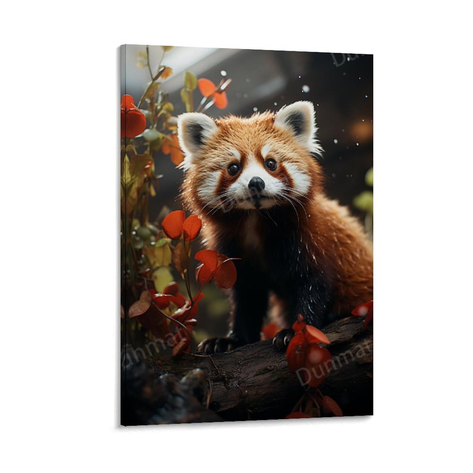 FYFMUSHE Rustic Red Panda Bedroom Decor Wall Art Natural Woods Plants Cute Animals Canvas Print Poster Framed Painting Artwork for Living Room Office 08x12inch(20x30cm)