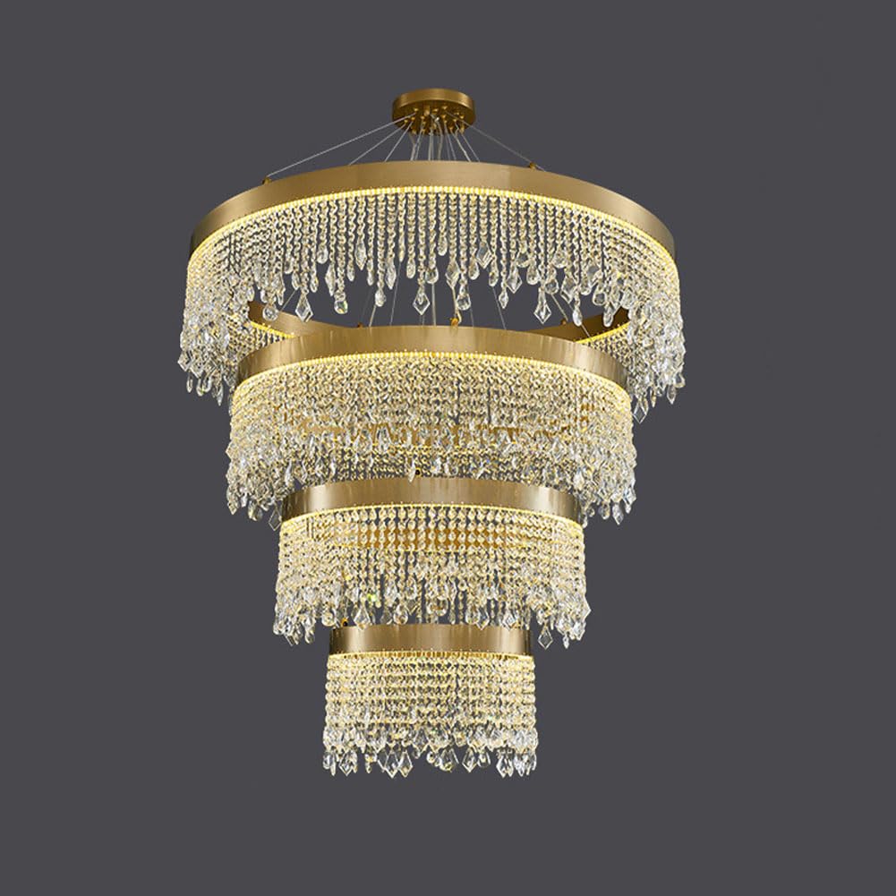 HXYSXHJUO Scandinavian simple light luxury circle crystal chandelier, modern tassel for villa bedroom dining room living lamps and lanterns,(4 layers) 100cm