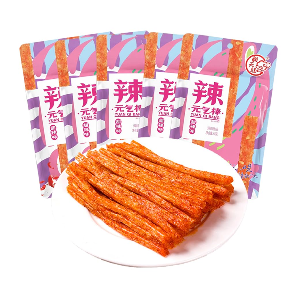WEIXIAN Latiao Spicy Strips, 5 Packs Spicy Sweet Gluten Latiao, Chinese Spicy Casual Snack Food, La Tiao Spicy Sticks, Latio 辣条, 大面筋, 68g/2.39oz per Pack (Packs of 5, Sweet and Spicy)