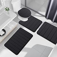 Vista 7 de Buganda Juego de 2 tapetes de baño de espuma viscoelástica y tapete para inodoro en forma de U, lavable a máquina, suave, antideslizante, Negro