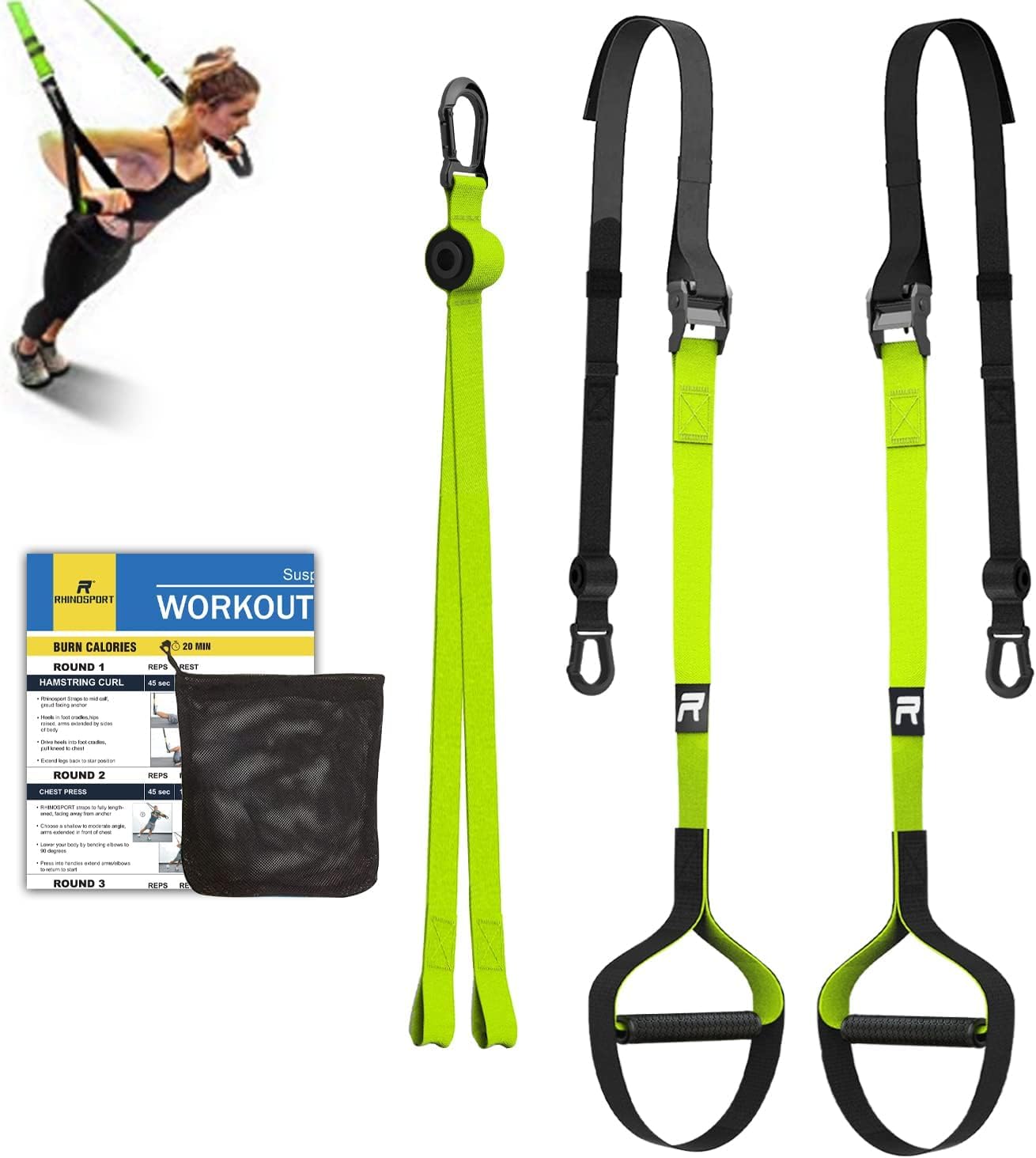 RHINOSPORT Sling Trainer Set with Door Anchor Adjustable Fitness Home Suspension - Suitable for Travelling and for Training Indoor and OutdoorRHINOSPORT Sling Trainer Set with Door Anchor Adj…