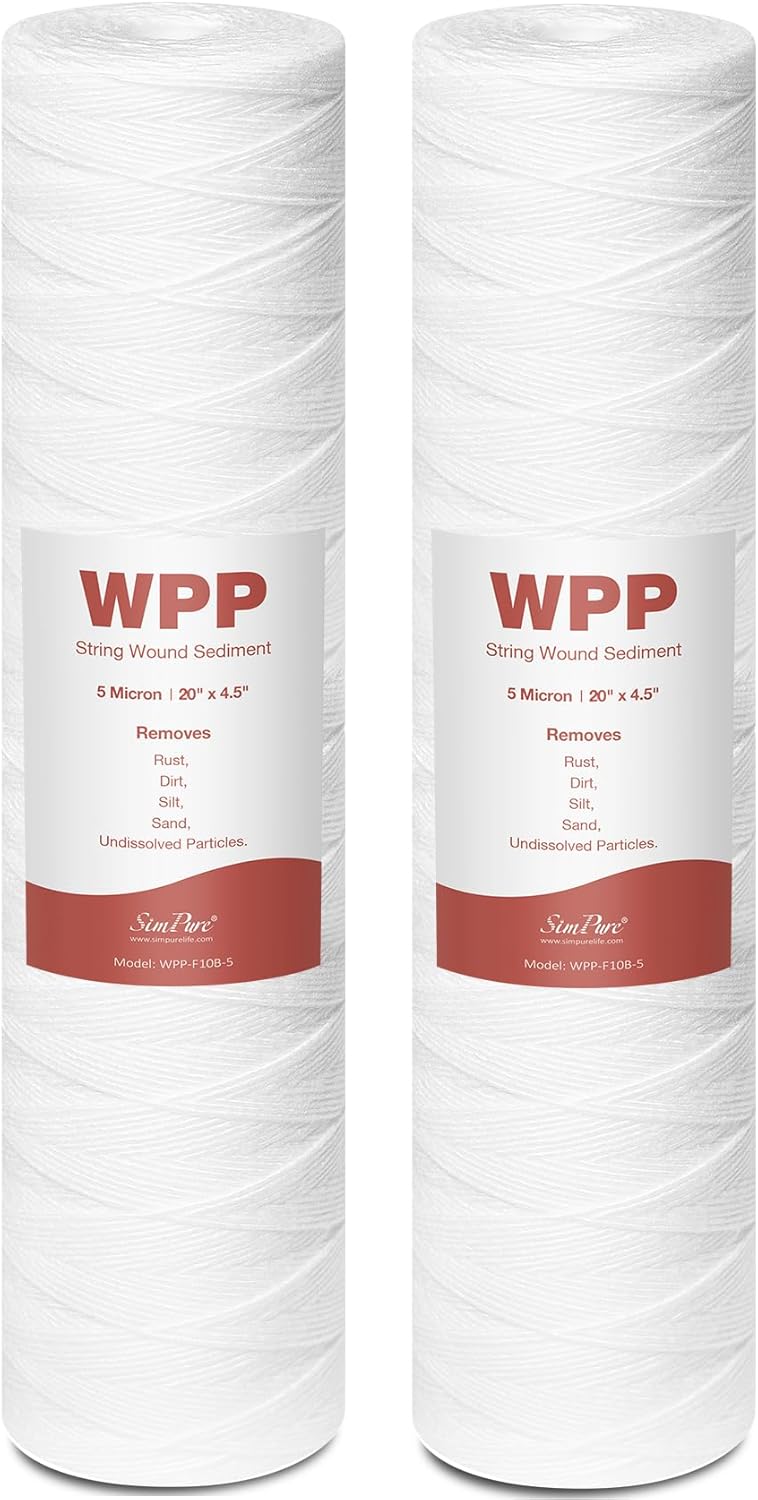 SimPure – Cartucho de filtro de agua para sedimentos y heridas de 5 micras, 20 x 4.5 pulgadas, repuesto para agua de pozo de sedimentos para toda la