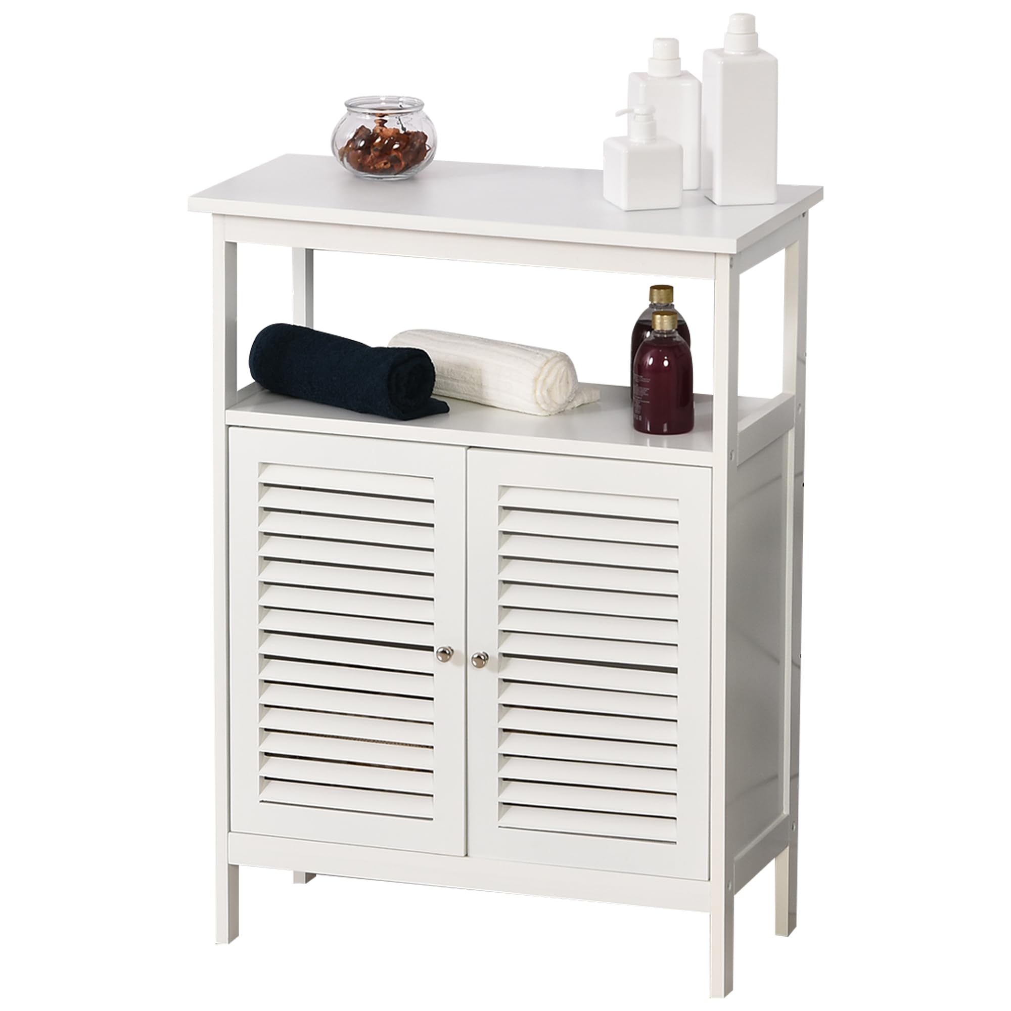 kleankin Mueble de Baño con 2 Puertas de Persianas 60x30x81,6 cm Blanco