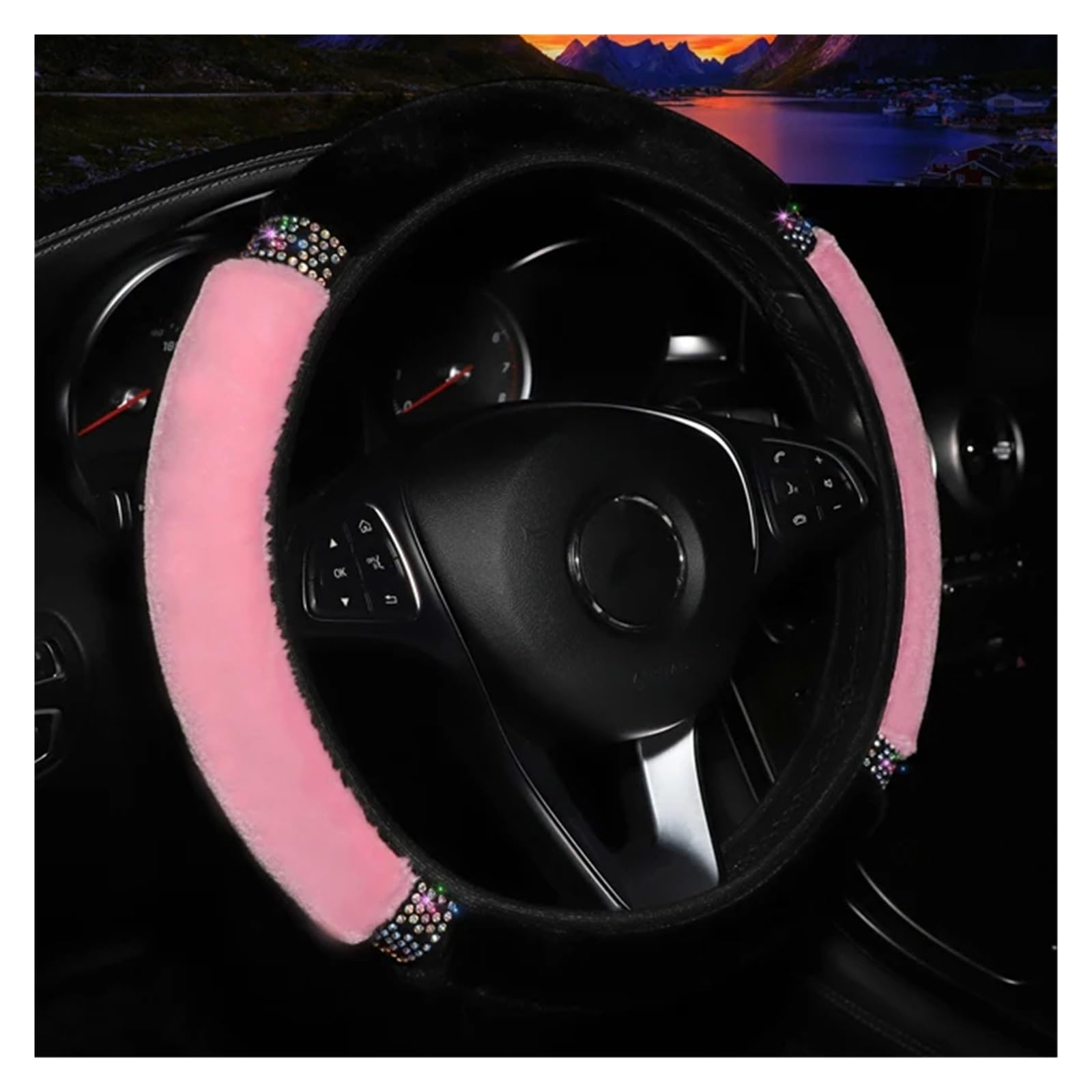 Coprivolante Segmentato In Peluche Rosa – Antiscivolo, Traspirante, Universale Per Auto, Montaggio Facile, Per Tutte Le Stagioni