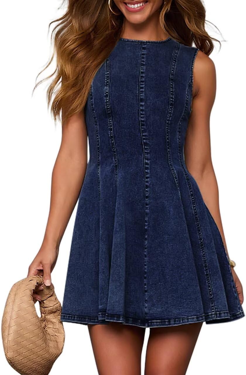 KDF Denim Dress for Women Sleeveless Babydoll Tank Jean Dress Slim Fit A-Line Summer Dresses for Women 2026
