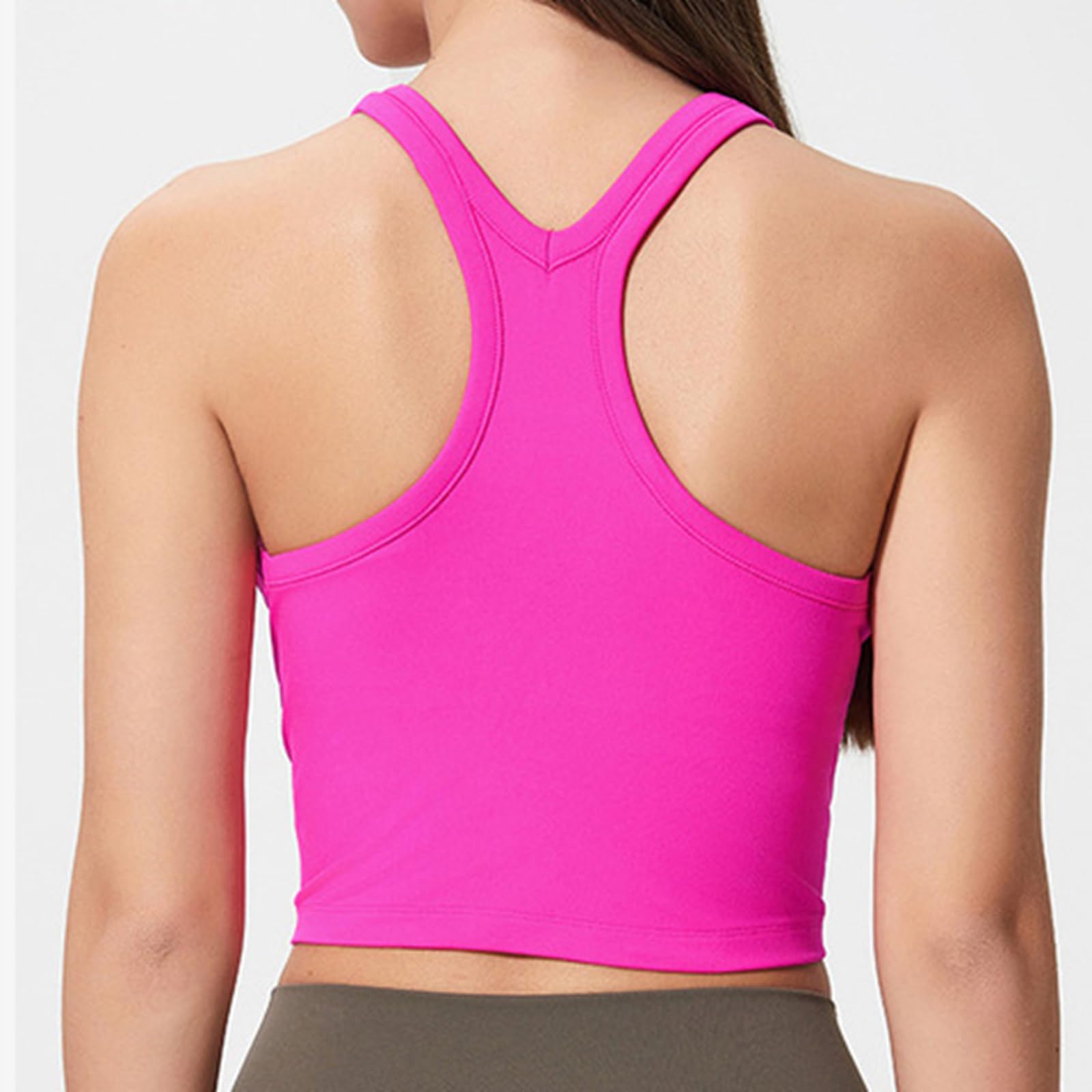 Onewus Top da yoga corto da donna con reggiseno integrato, canotta sportiva