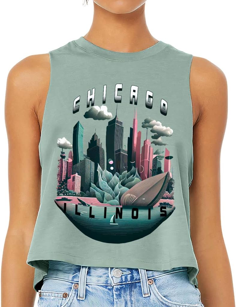 Chicago Illinois Racerback Cropped Tank - Graphic Women's Tank - Chicago Tank Top