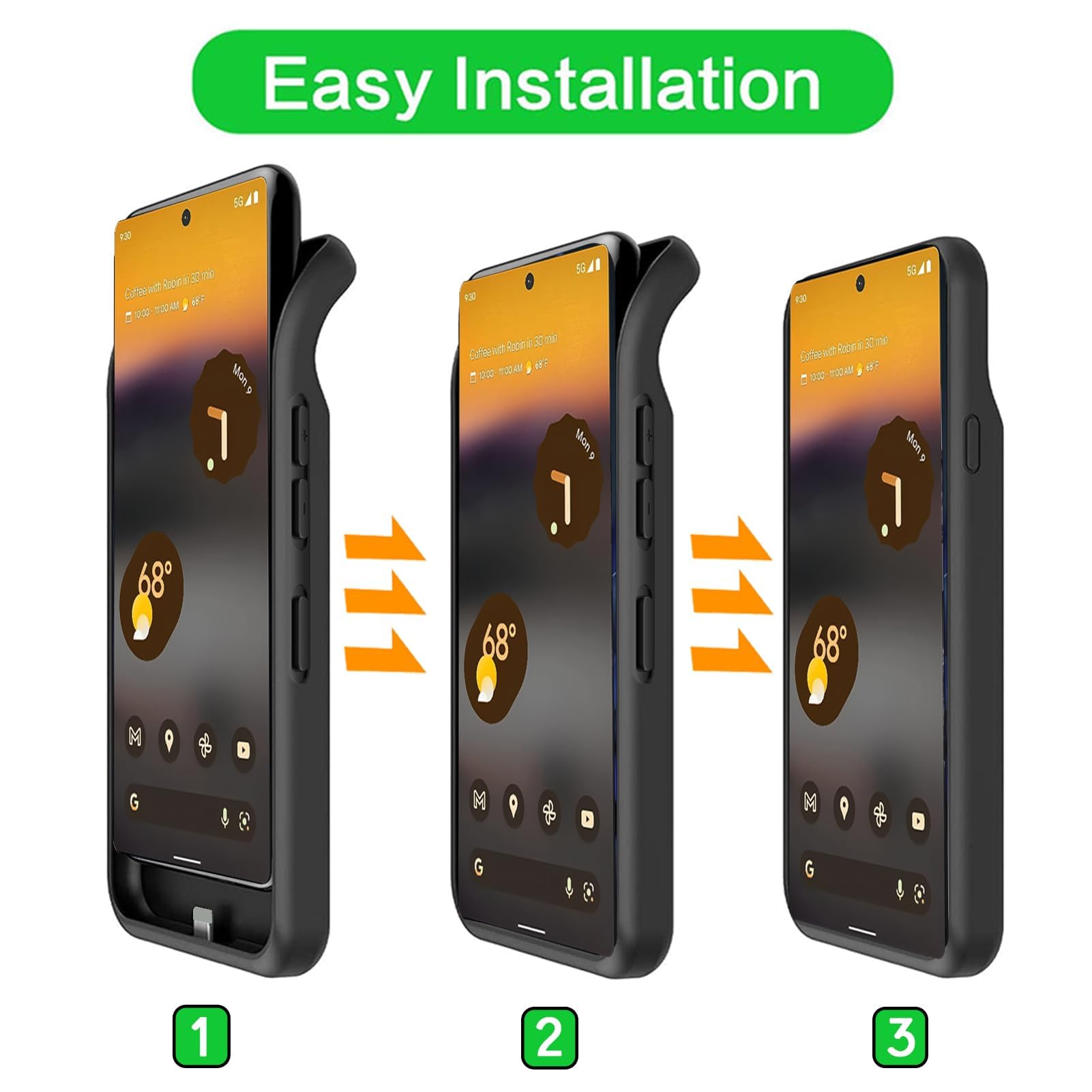 Carcasa de batería para Google Pixel 7a, caja de cargador recargable para batería 10000mAh mejorada con carga inalámbrica compatible para la cubierta de carga externa