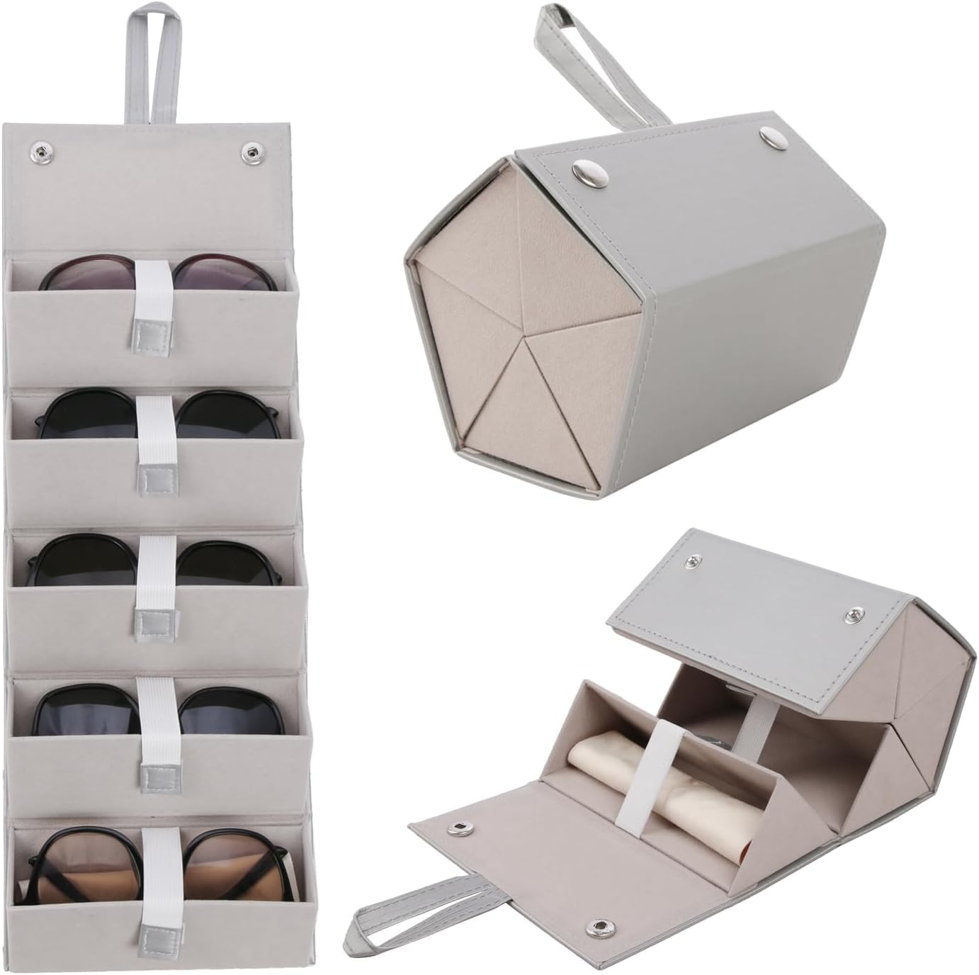 Travel Sunglasses Organizer, 5-Slot Foldable Eyeglasses Holder for Storage, Christmas Gifts for Women Men, Travel Case