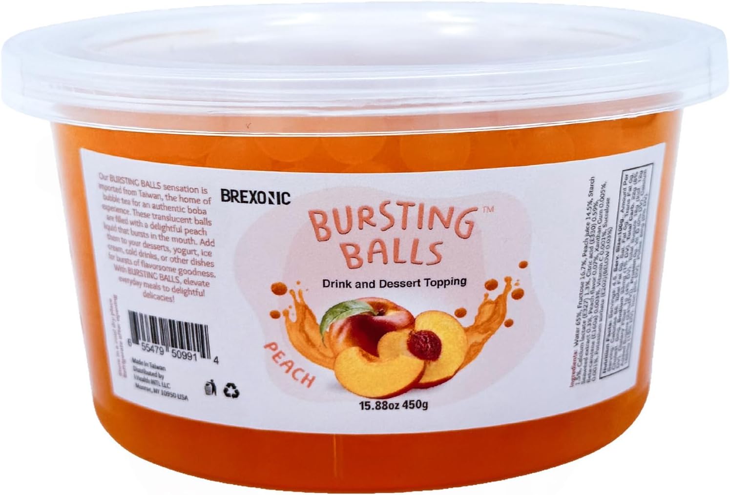 BREXONIC Boba Pearls, Peach Bursting Boba, Tapioca Beads for Bubble Tea (1 Lb, 1 Piece)