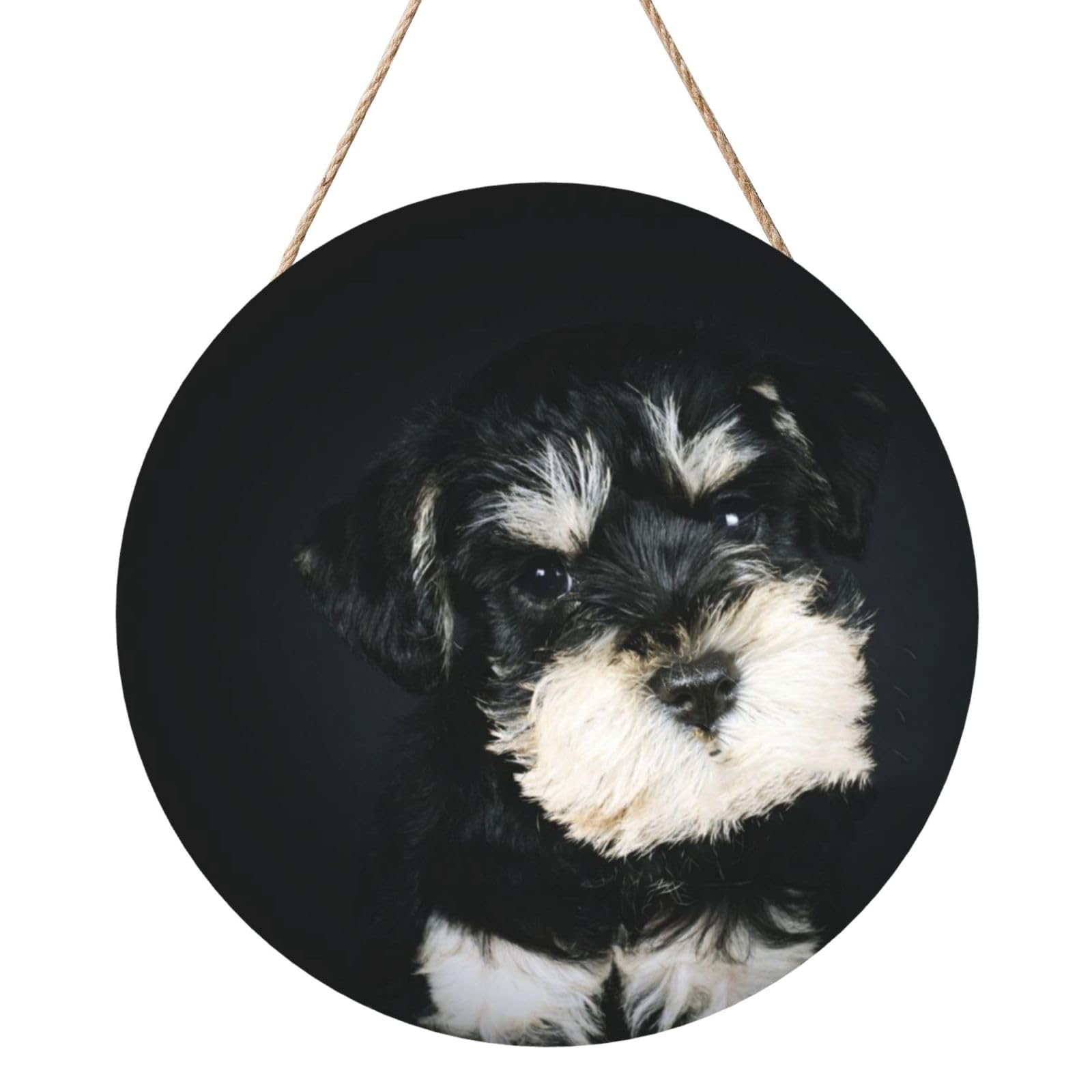 InOmak Miniature Schnauzer Puppy, Round Wood Panel Painting 12 in, Wall Hanging Painting For Home