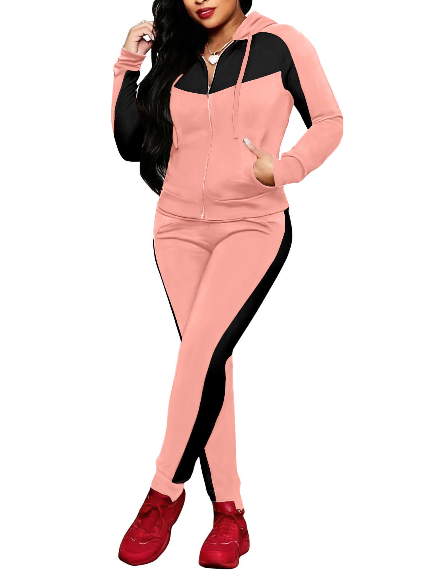 Bealin Women's Jogging Sets 80s 90s Two Piece Outfits Sweatsuit Long Sleeve Zip Tops and Sweatpants Workout Tracksuit Sets