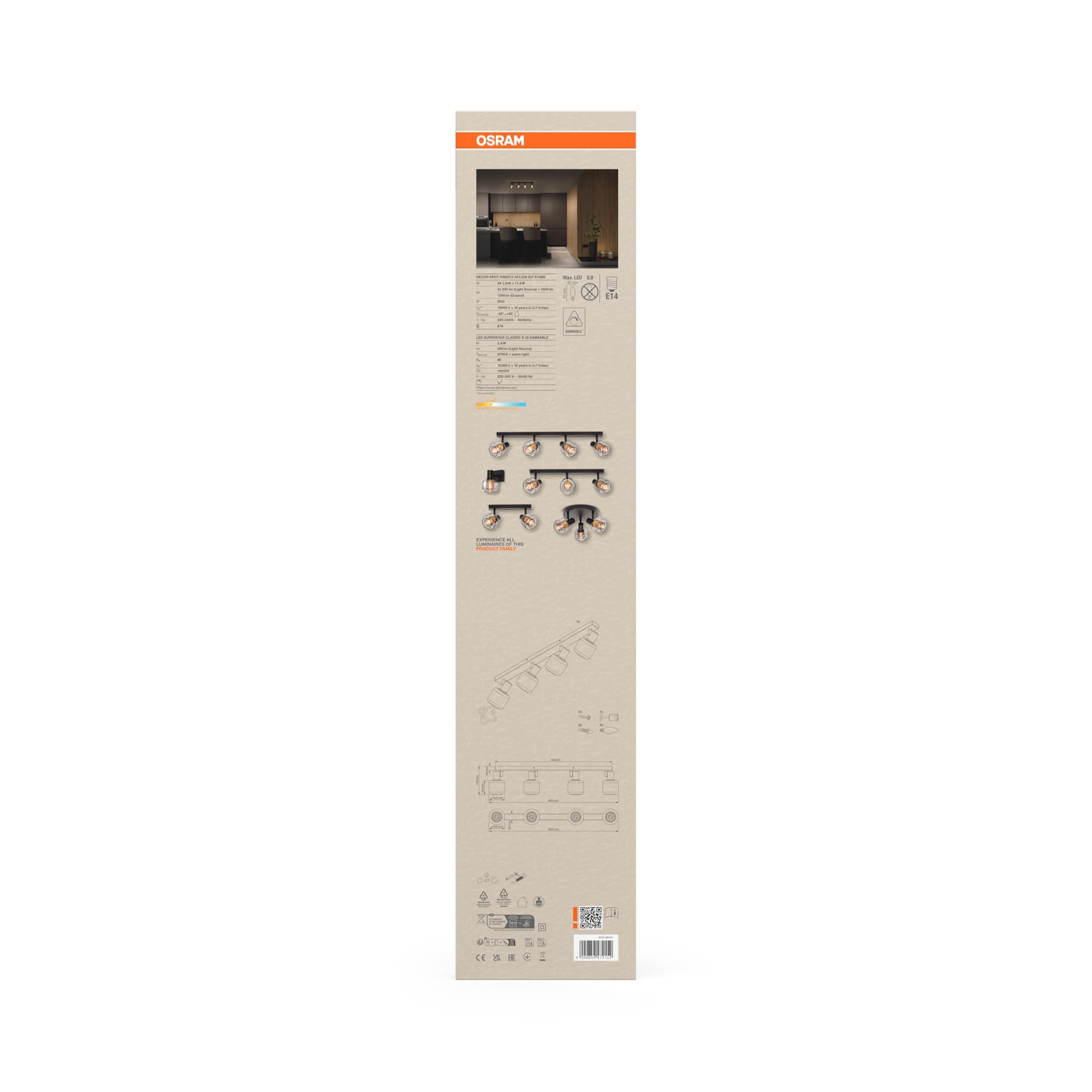 Osram DECOR Spot Firefly Applique murale, 4 x 2,8 W, E14, 1000 lm, 2700 K,