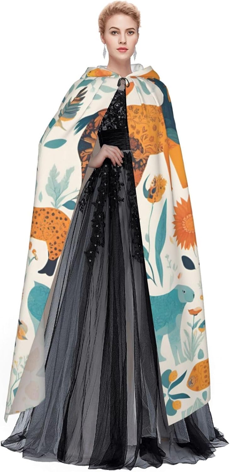 SSIMOO Cute Floral Animal Pattern 1 Eye-Catching Cosplay Costume Cape for Women - Unisex Vampire Cloak for Halloween.