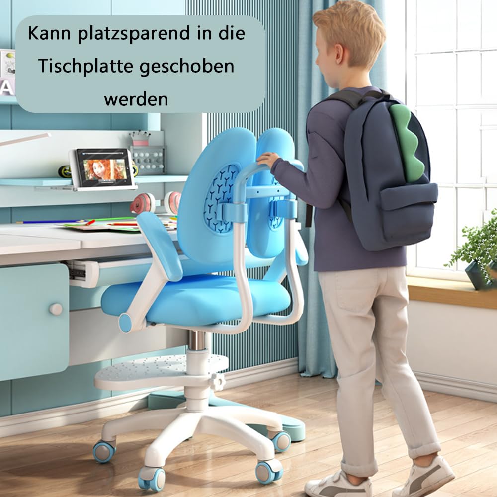 Schreibtischstuhl Kinder, Höhenverstellbar Kinder Drehstuhl Mit Fußstütze und Rädern, 360° Schwenkbar Schreibtischsessel für Zuhause, Schule und Bibliothek (Rosa)