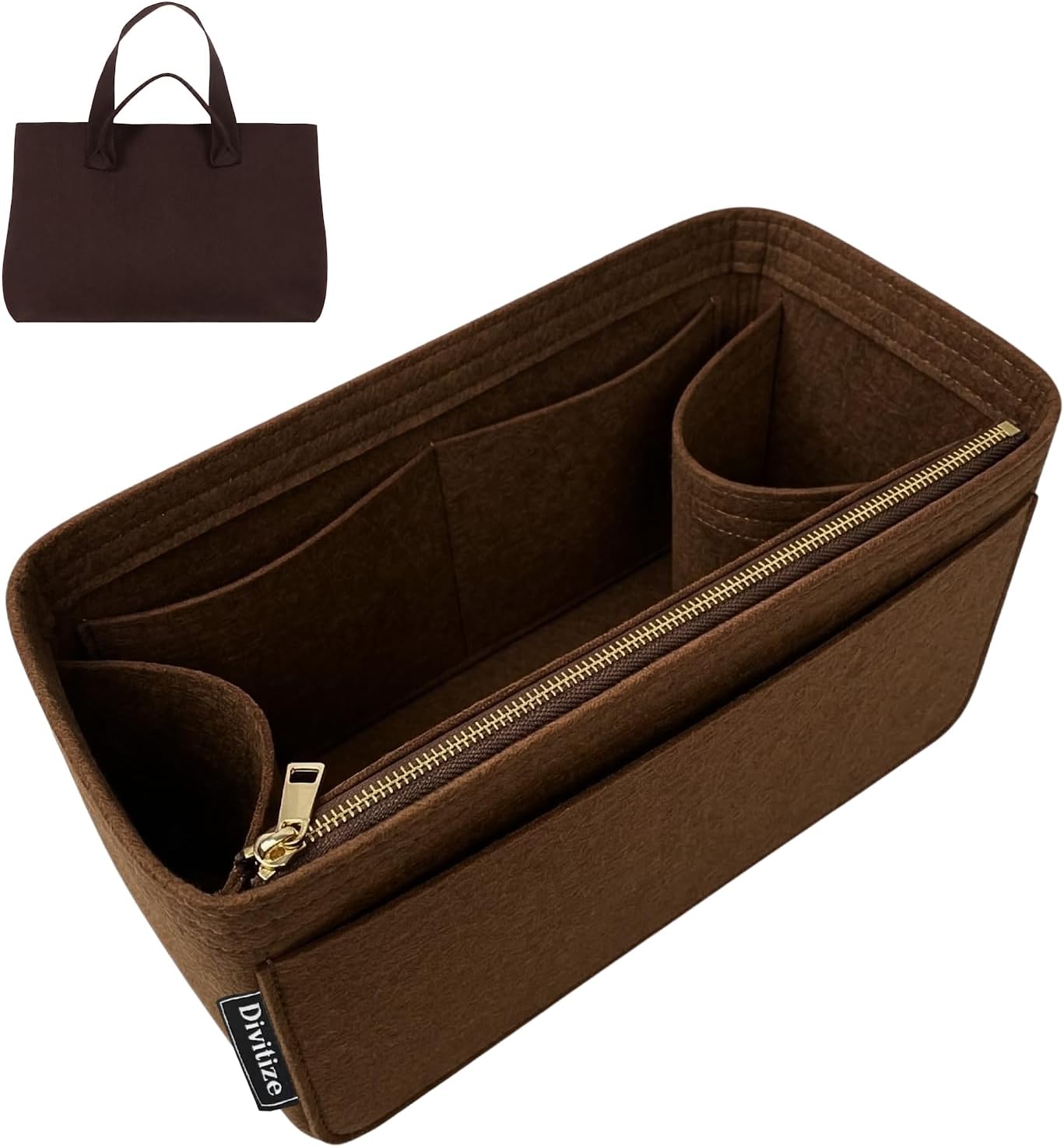 Divitize Premium Organizer compatible with Curves Tote Bag Organizer - Handmade Felt, Reinforced Base, Custom-Made Design, 24+ Colours (Brown, for Curves Tote)
