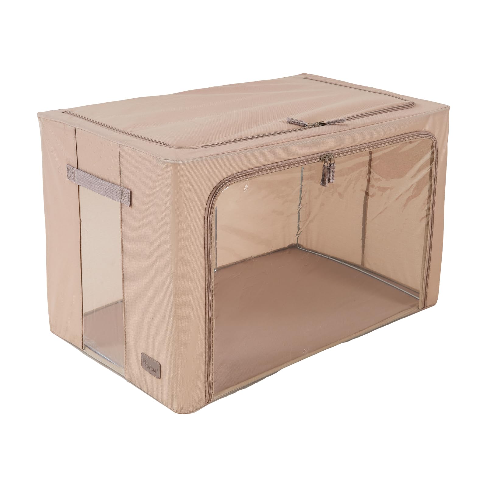 Periea ‘Beau’ Folding Collapsible Stackable Fabric Home Storage Boxes with Steel Frames (Camel, Jumbo)
