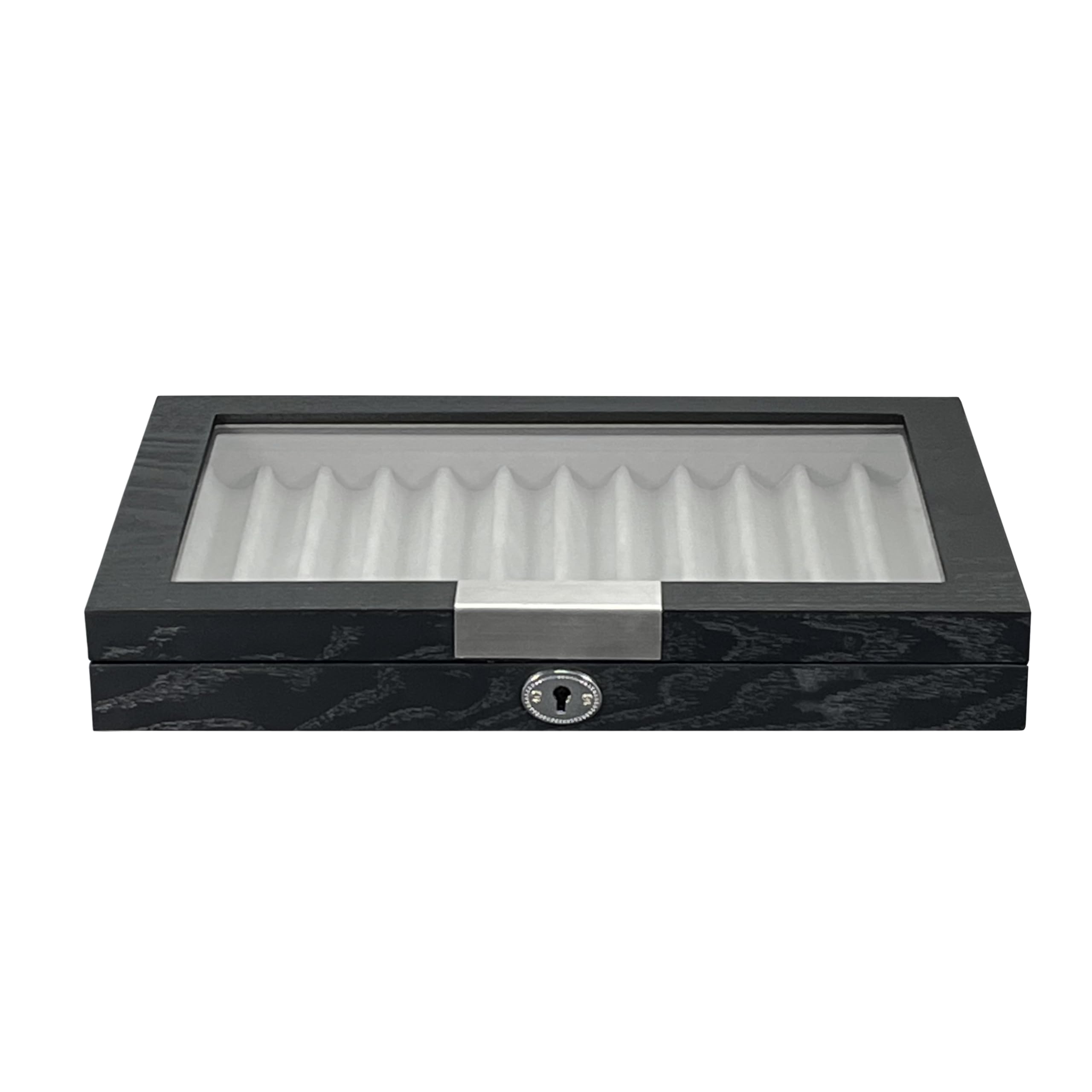 MR Maestro Relojero - Scatola Portapenne con vetrina per 12 penne in legno | Espositore penne stilografiche | Portapenne da esposizione | Raccoglitore collezioni | Nero, Legno e Alluminio
