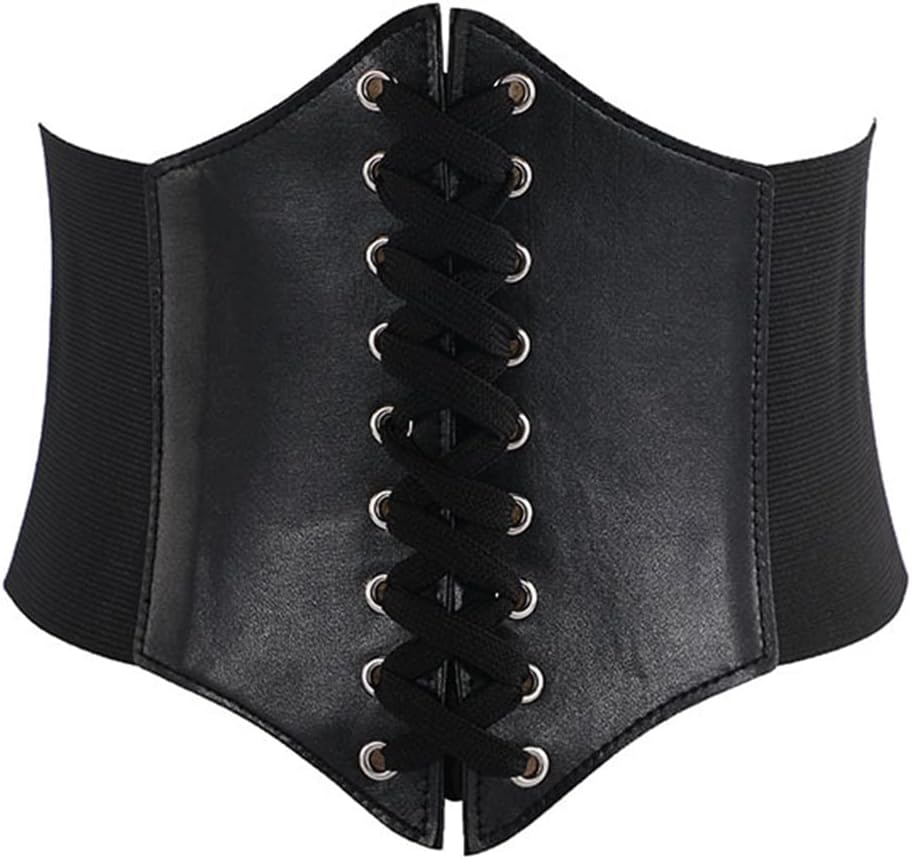 ZibuyuWomen Belts for Dress Stylish Lace-up Cinch Belt Tied Corset Belts for Western & Party Dress Retro Long Dress Elastic Stretchy Waist Belt for Women and Girl, Size 60-84cm - Black