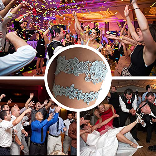 Taube Wedding Garter Set for Bride Stretchy Lace Leg Garter Floral Garters for Bride with Pearl and Rhinestones4