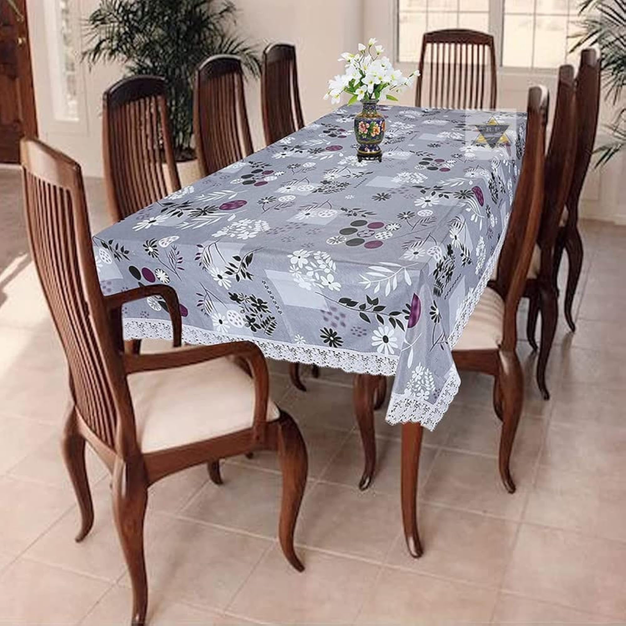 Leaf Grayish Color Self Design Table Cover for 2 to 4 Seater