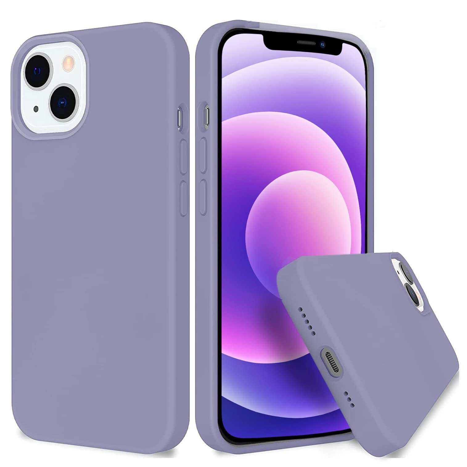 NC iPhone 13 Case – Silicone Phone Cover | Wireless Charging Compatible, 360° Shockproof Protective Case for Apple iPhone 13 (Lavender Grey, iphone 13)