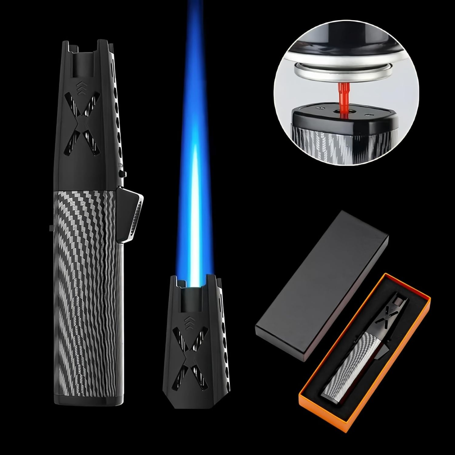 Image showing the butane refilling process for the torch lighter