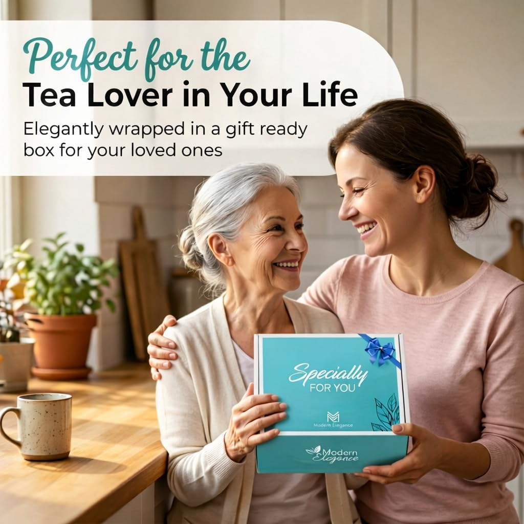 Modern Elegance Tea Tumbler Gift Set for Women – Tea Sets for Adults with 12oz Insulated Tumbler, 15 Assorted Sampler – Birthday, Get Well & Self Care Gift Basket – Teal
