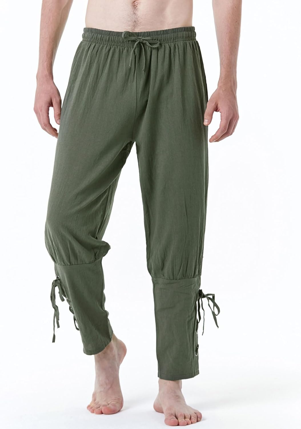 JEMITOP Men's Pure Cotton Vintage Ankle Banded Pants for Renaissance Pirate Viking Medieval Costume - Image 2