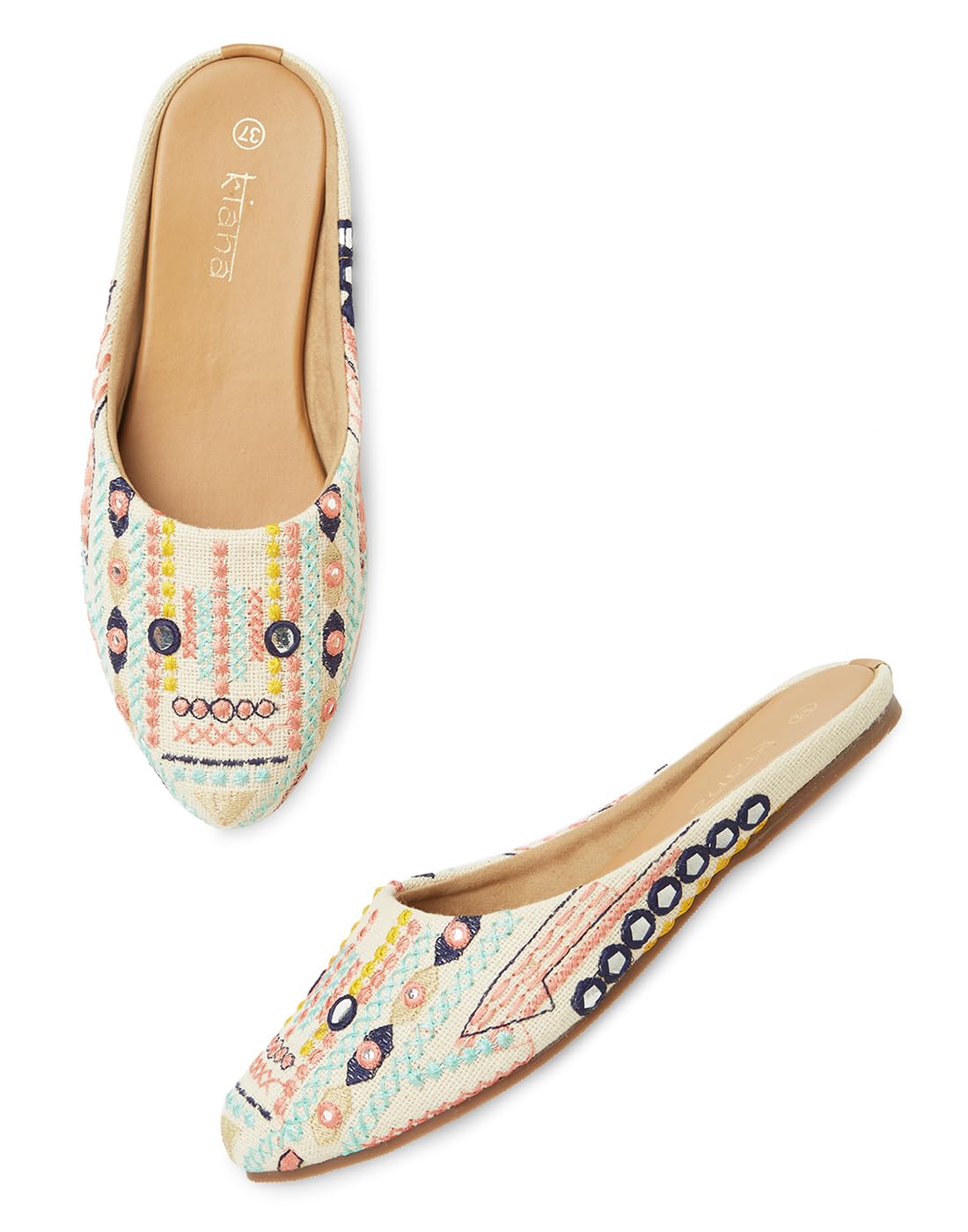 Kiana Bellies & Ballerina Womens Shoes | Pointed Toe | Cream & Multi | Embroidered | TPR Sole (B0CV4C7CGP) Amazon Price History, Amazon Price Tracker